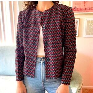 Rena Rowan for Saville NWT Vintage SILK TealCranberry Blazer with Pockets Size 8